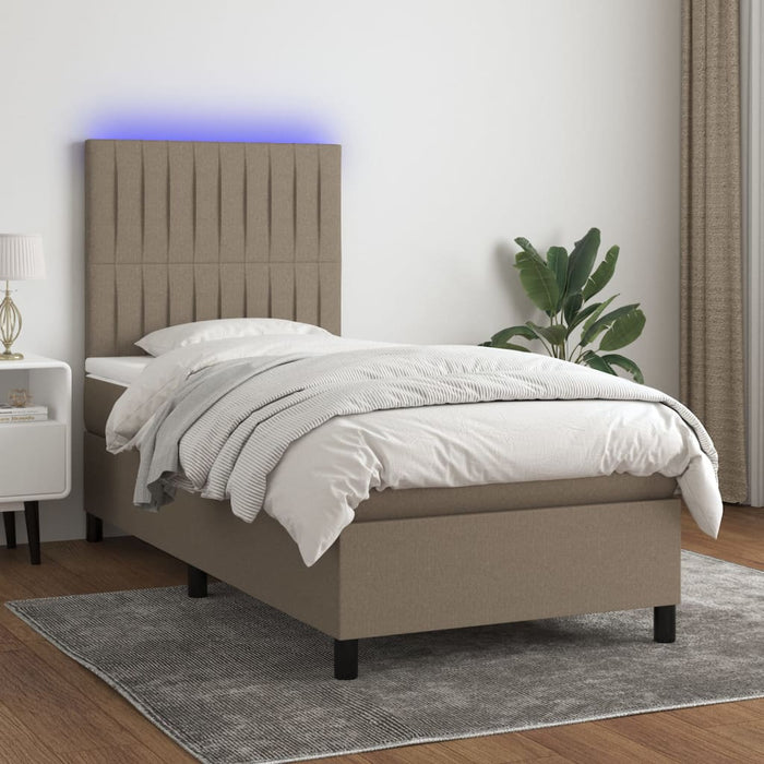 Pat cu arcuri, saltea și LED, Gri taupe, 100x200 cm, textil - WALTI WALTI