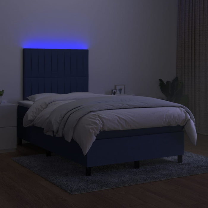 Pat cu arcuri, saltea și LED, albastru, 120x200 cm, textil WALTI