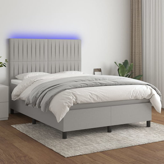 Pat cu arcuri, saltea și LED, gri deschis, 140x190 cm, textil - WALTI WALTI