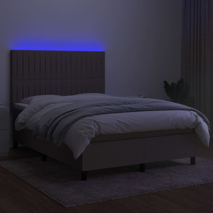 Pat cu arcuri, saltea și LED, gri taupe, 140x200 cm, textil WALTI
