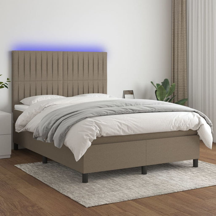 Pat cu arcuri, saltea și LED, gri taupe, 140x200 cm, textil WALTI