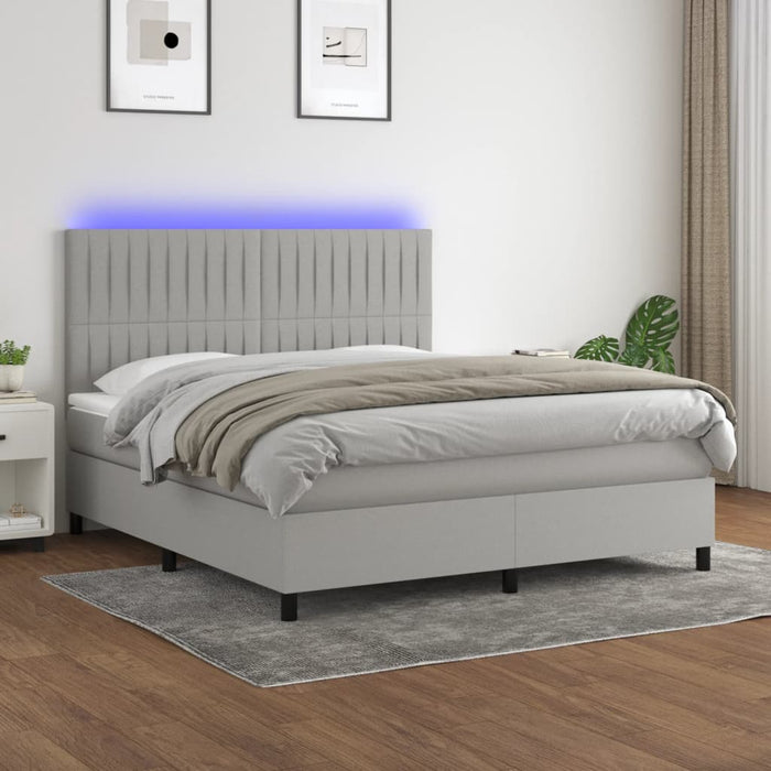 Pat cu arcuri, saltea și LED, gri deschis, 160x200 cm, textil WALTI