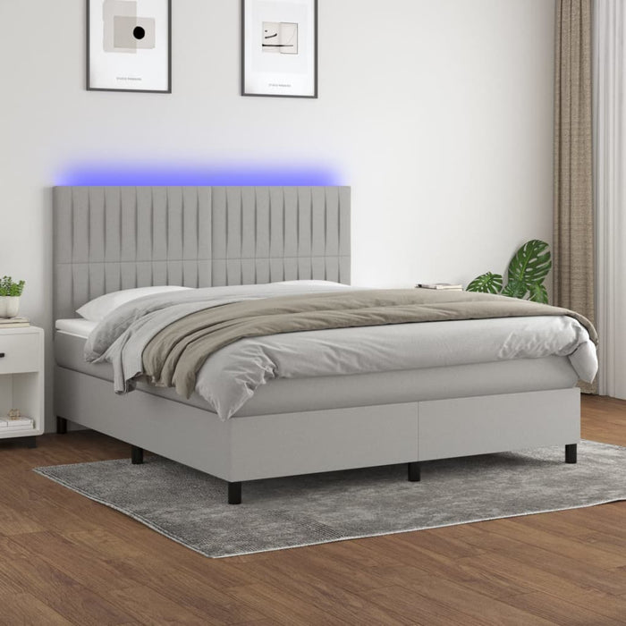 Pat cu arcuri, saltea și LED, gri deschis, 180x200 cm, textil - WALTI WALTI