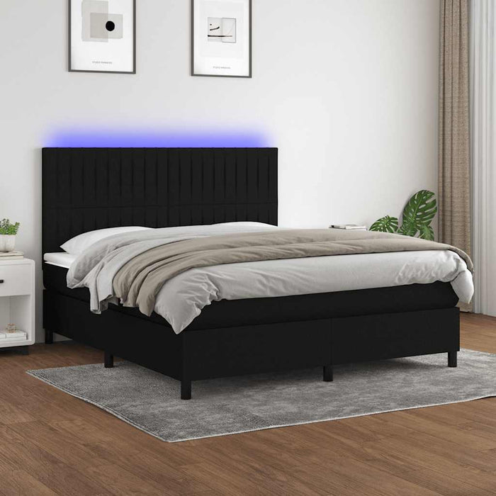 Pat cu arcuri, saltea și LED, negru, 180x200 cm, textil - WALTI WALTI