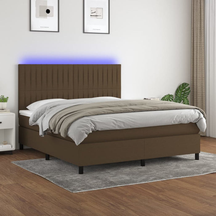 Pat cu arcuri, saltea și LED, maro închis, 180x200 cm, textil - WALTI WALTI