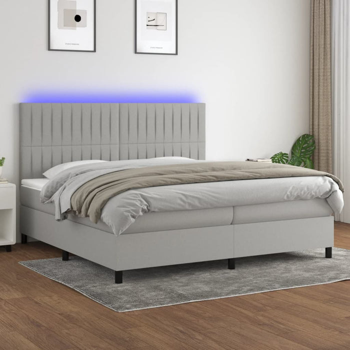 Pat cu arcuri, saltea și LED, gri deschis, 200x200 cm, textil - WALTI WALTI