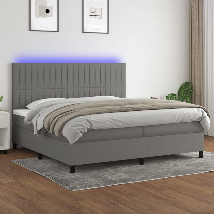 Pat cu arcuri, saltea și LED, gri închis, 200x200 cm, textil - WALTI WALTI