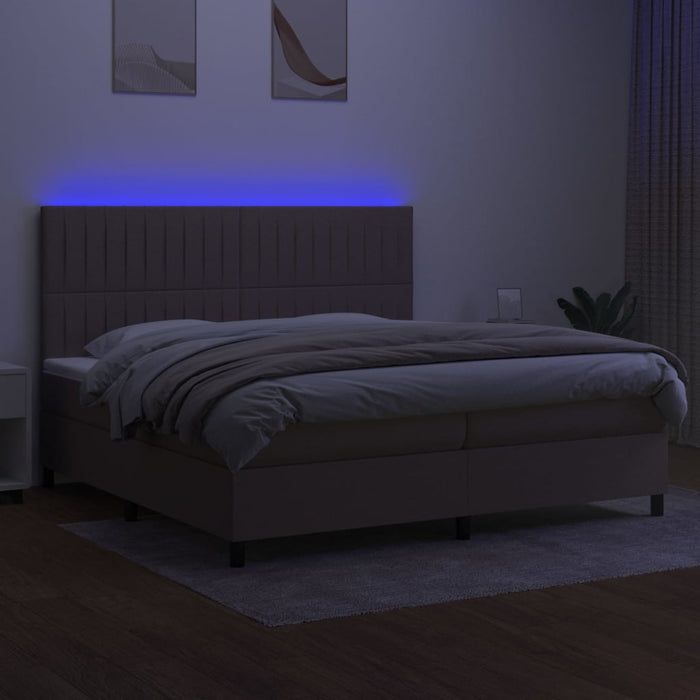 Pat cu arcuri, saltea și LED, gri taupe, 200x200 cm, textil WALTI