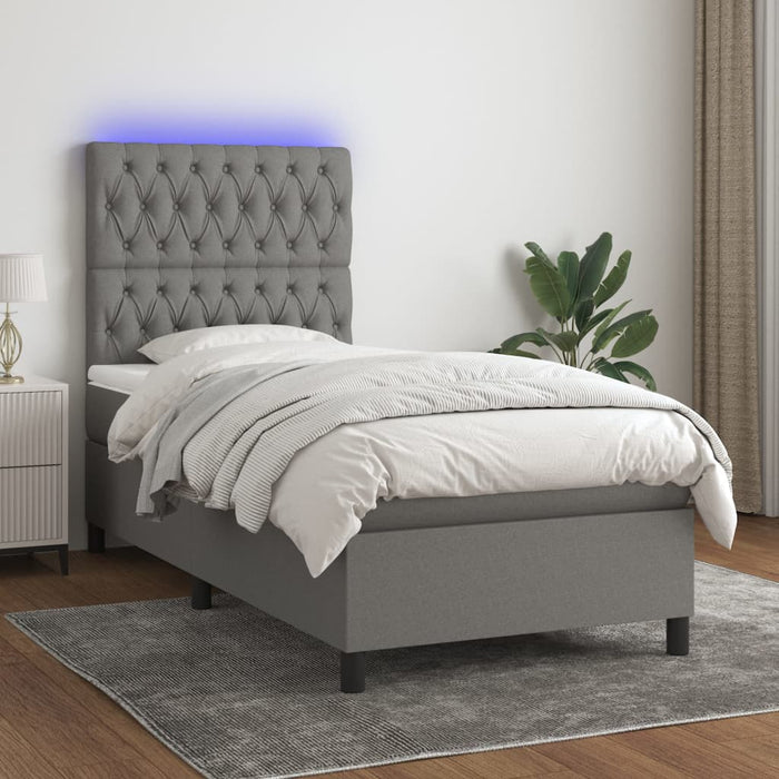 Pat cu arcuri, saltea și LED, gri închis, 80x200 cm, textil - WALTI WALTI