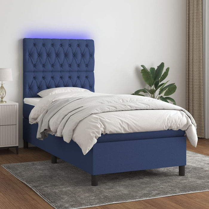 Pat cu arcuri, saltea și LED, albastru, 80x200 cm, textil WALTI