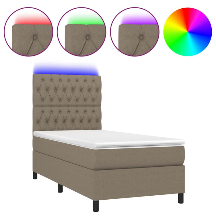 Pat cu arcuri, saltea și LED, gri taupe, 90x190 cm, textil - WALTI WALTI