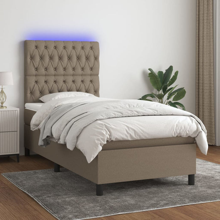 Pat cu arcuri, saltea și LED, gri taupe, 90x190 cm, textil - WALTI WALTI