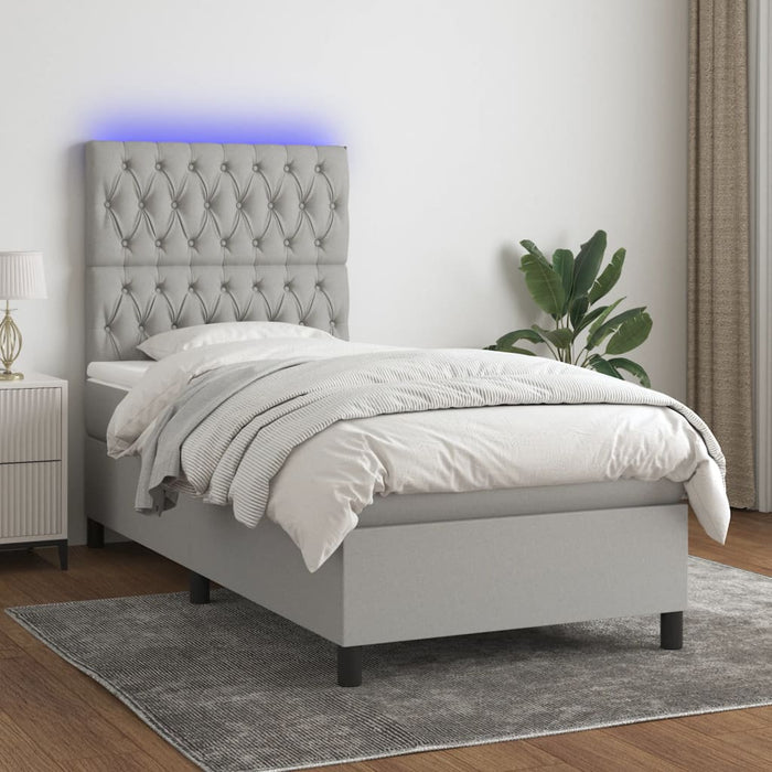 Pat cu arcuri, saltea și LED, gri deschis, 90x200 cm, textil - WALTI WALTI