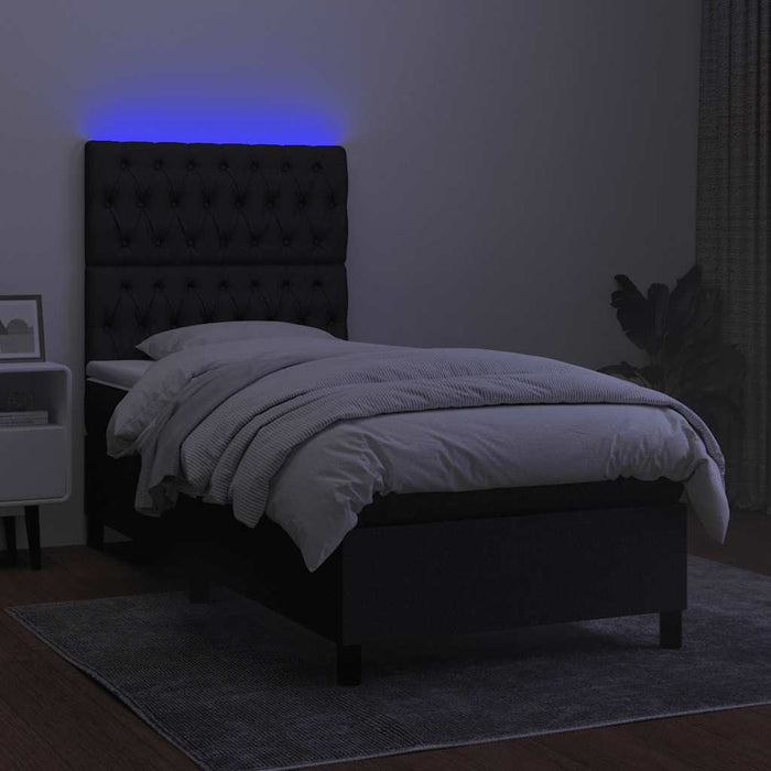 Pat cu arcuri, saltea și LED, negru, 90x200 cm, textil - WALTI WALTI
