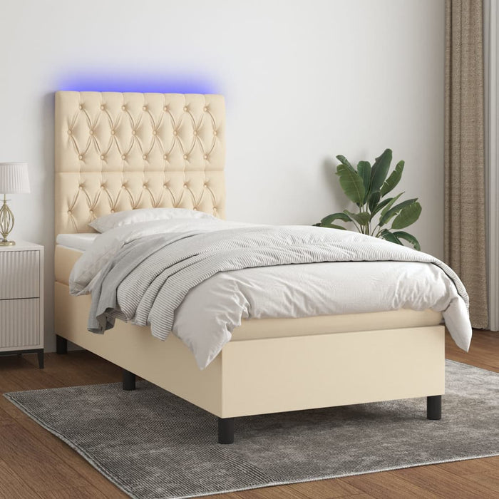 Pat cu arcuri, saltea și LED, crem, 90x200 cm, textil - WALTI WALTI
