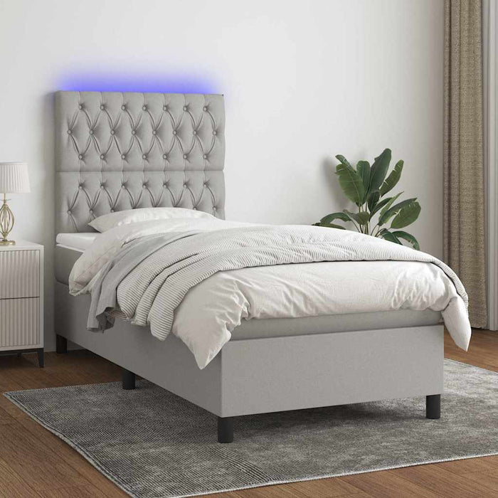 Pat cu arcuri, saltea și LED, gri deschis, 100x200 cm, textil - WALTI WALTI