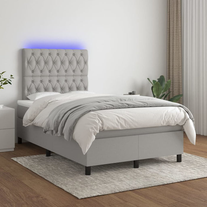 Pat cu arcuri, saltea și LED, gri deschis, 120x200 cm, textil - WALTI WALTI