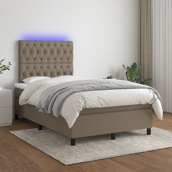 Pat cu arcuri, saltea și LED, gri taupe, 120x200 cm, textil - WALTI WALTI