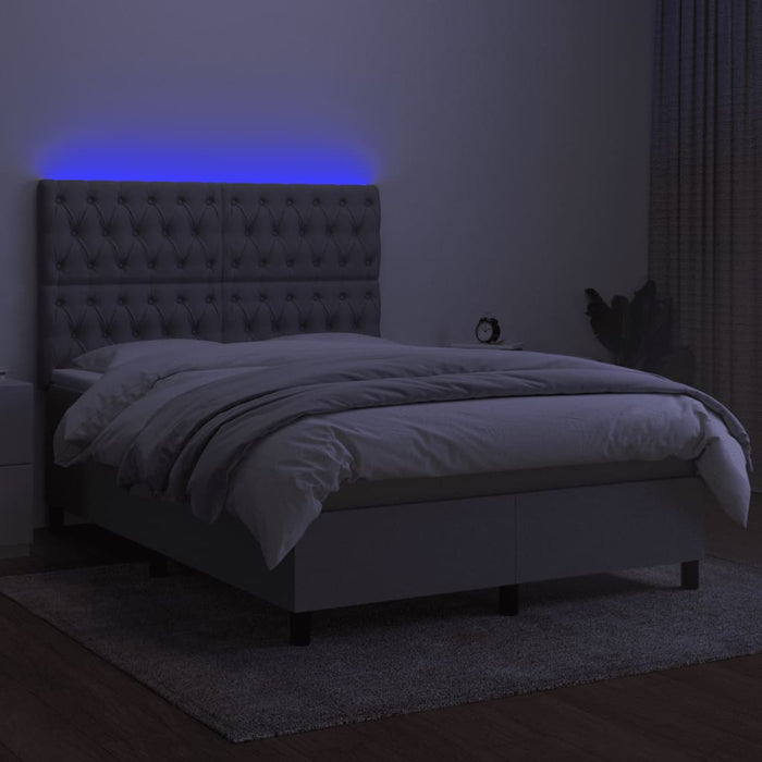 Pat cu arcuri, saltea și LED, gri deschis, 140x190 cm, textil - WALTI WALTI