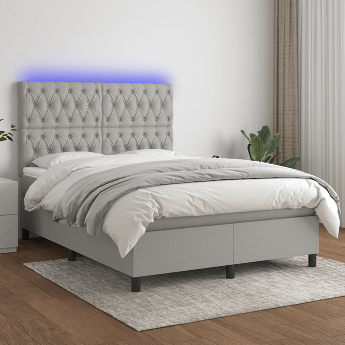 Pat cu arcuri, saltea și LED, gri deschis, 140x190 cm, textil - WALTI WALTI