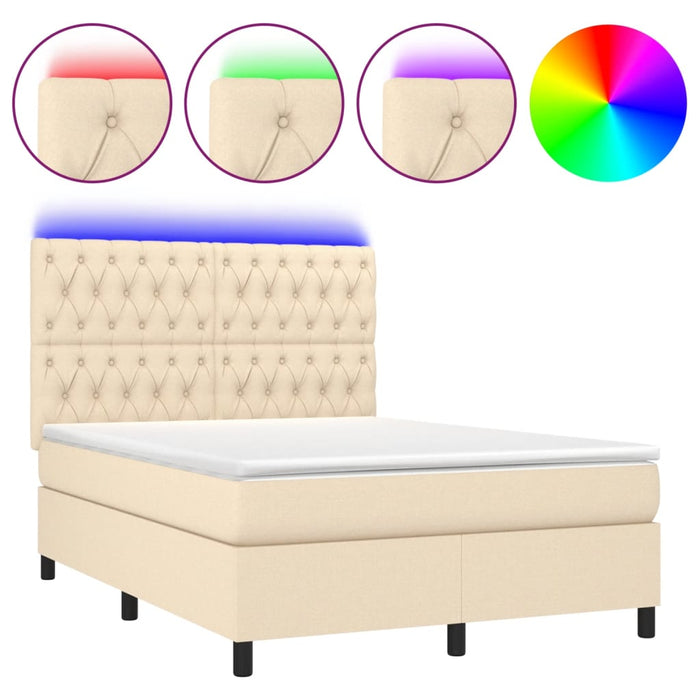 Pat cu arcuri, saltea și LED, crem, 140x190 cm, textil - WALTI WALTI