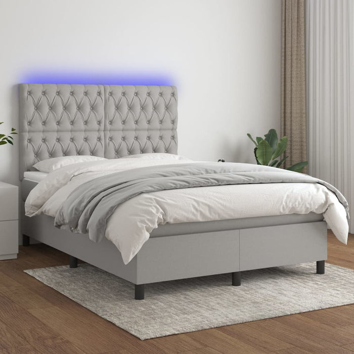 Pat cu arcuri, saltea și LED, gri deschis, 140x200 cm, textil - WALTI WALTI