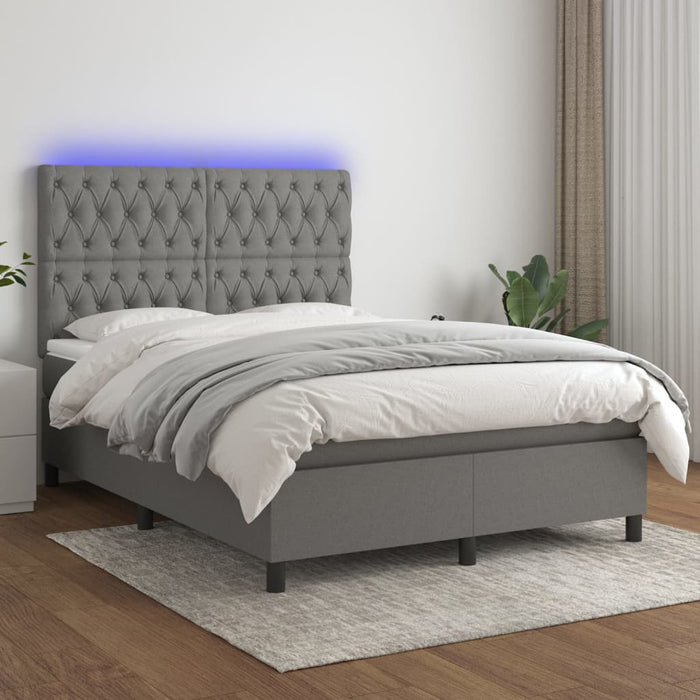 Pat cu arcuri, saltea și LED, gri închis, 140x200 cm, textil - WALTI WALTI