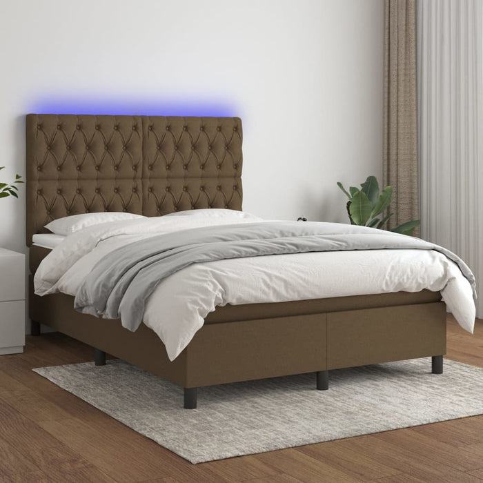 Pat cu arcuri, saltea și LED, maro închis, 140x200 cm, textil - WALTI WALTI