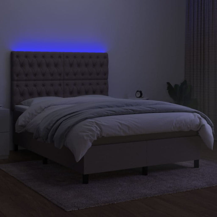 Pat cu arcuri, saltea și LED, gri taupe, 140x200 cm, textil - WALTI WALTI