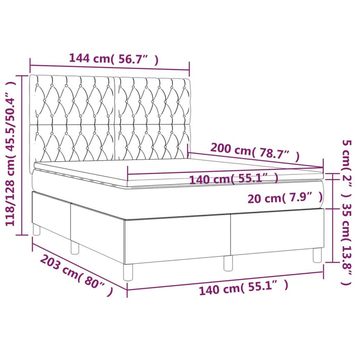 Pat cu arcuri, saltea și LED, gri taupe, 140x200 cm, textil - WALTI WALTI