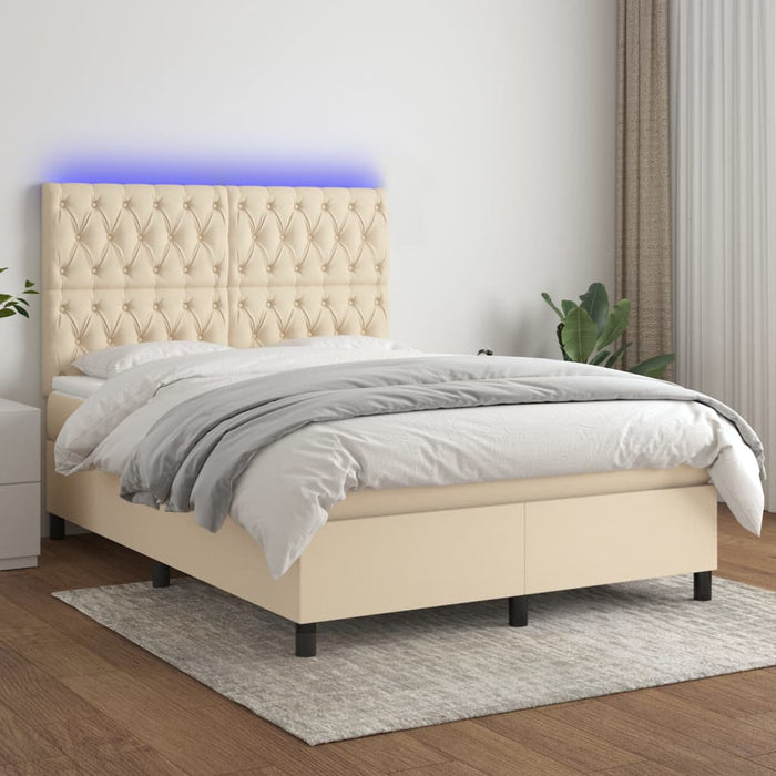 Pat cu arcuri, saltea și LED, crem, 140x200 cm, textil - WALTI WALTI