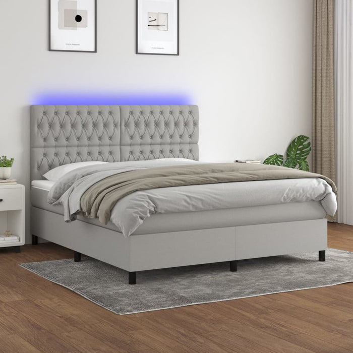 Pat cu arcuri, saltea și LED, gri deschis, 160x200 cm, textil - WALTI WALTI