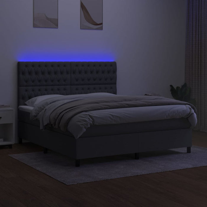 Pat cu arcuri, saltea și LED, gri închis, 160x200 cm, textil - WALTI WALTI