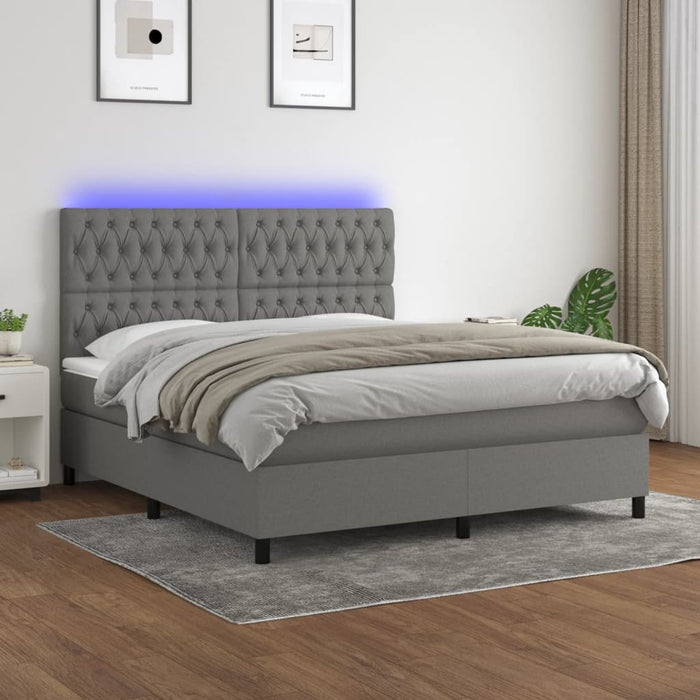 Pat cu arcuri, saltea și LED, gri închis, 160x200 cm, textil - WALTI WALTI