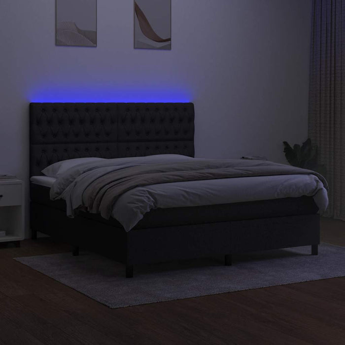 Pat cu arcuri, saltea și LED, negru, 160x200 cm, textil - WALTI WALTI