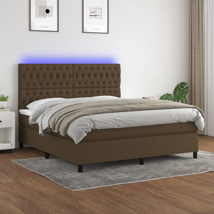 Pat cu arcuri, saltea și LED, maro închis, 160x200 cm, textil - WALTI WALTI