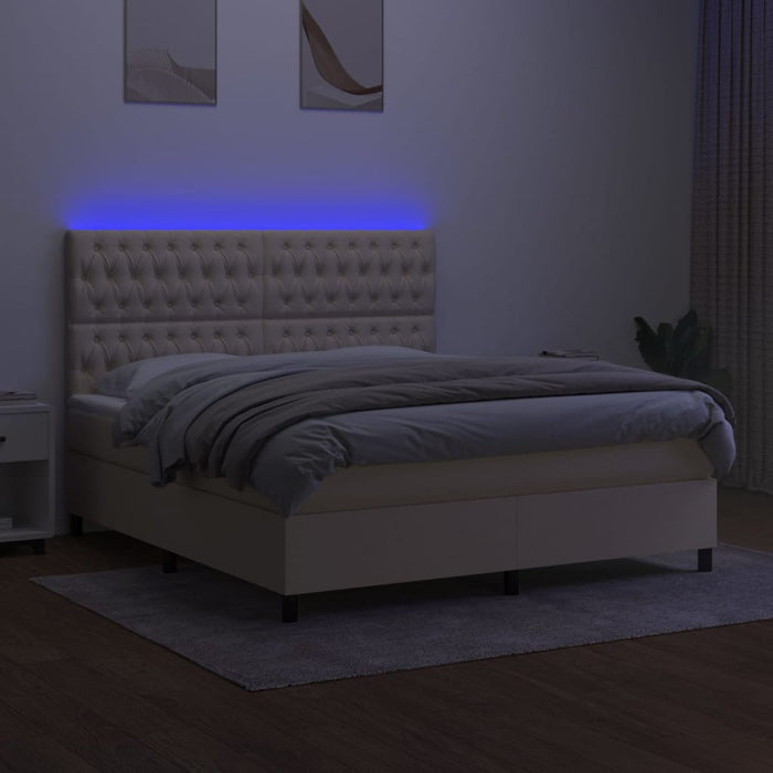 Pat cu arcuri, saltea și LED, crem, 160x200 cm, textil - WALTI WALTI