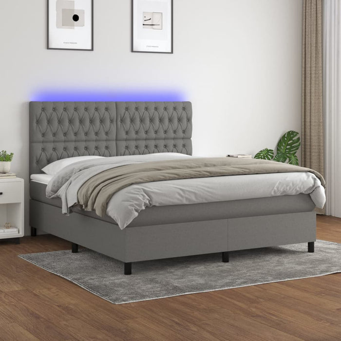 Pat cu arcuri, saltea și LED, gri închis, 180x200 cm, textil - WALTI WALTI
