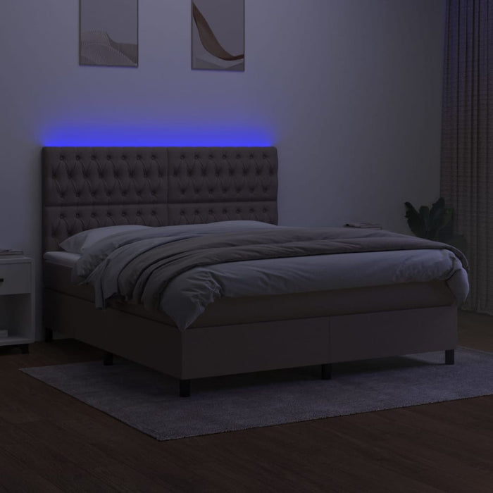 Pat cu arcuri, saltea și LED, gri taupe, 180x200 cm, textil - WALTI WALTI