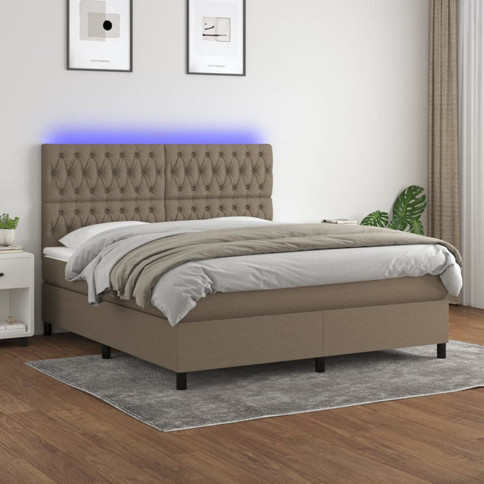 Pat cu arcuri, saltea și LED, gri taupe, 180x200 cm, textil - WALTI WALTI