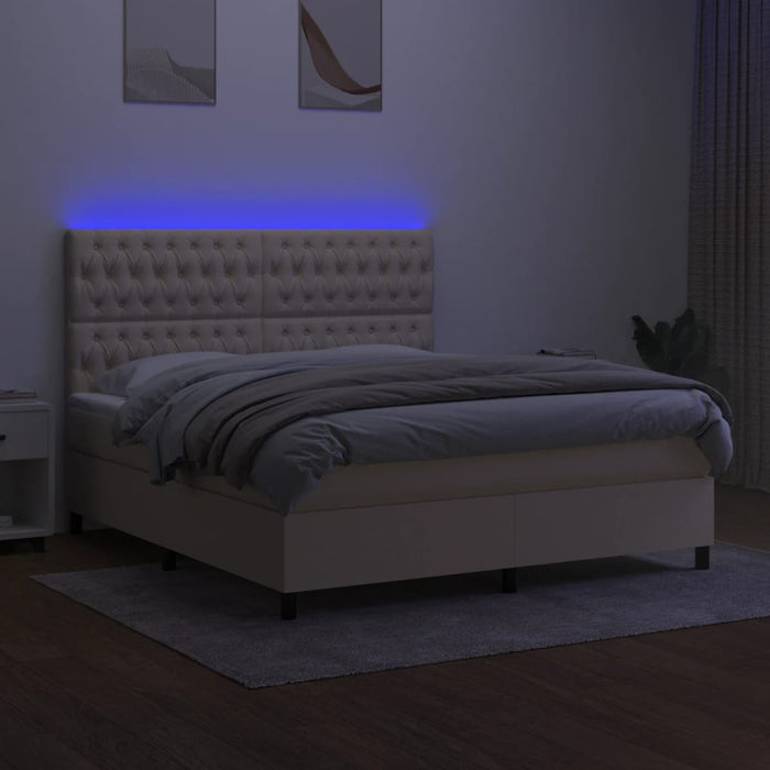 Pat cu arcuri, saltea și LED, crem, 180x200 cm, textil - WALTI WALTI