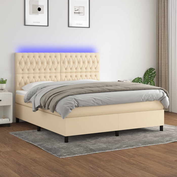 Pat cu arcuri, saltea și LED, crem, 180x200 cm, textil - WALTI WALTI