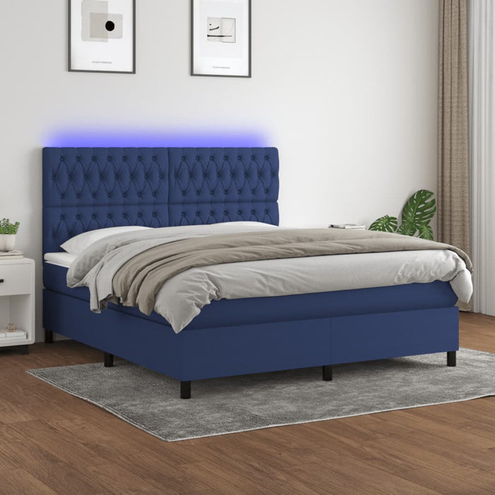 Pat cu arcuri, saltea și LED, albastru, 180x200 cm, textil - WALTI WALTI