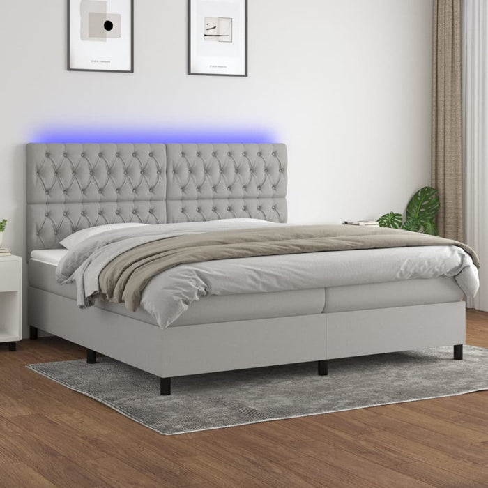 Pat cu arcuri, saltea și LED, gri deschis, 200x200 cm, textil - WALTI WALTI