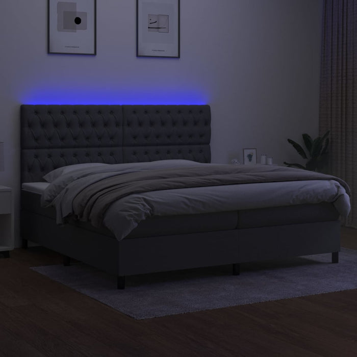 Pat cu arcuri, saltea și LED, gri închis, 200x200 cm, textil - WALTI WALTI
