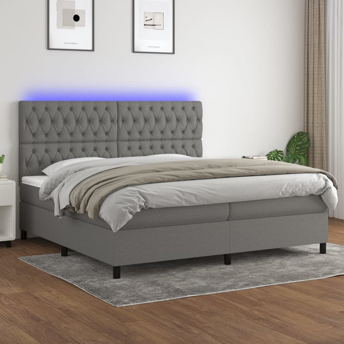 Pat cu arcuri, saltea și LED, gri închis, 200x200 cm, textil - WALTI WALTI