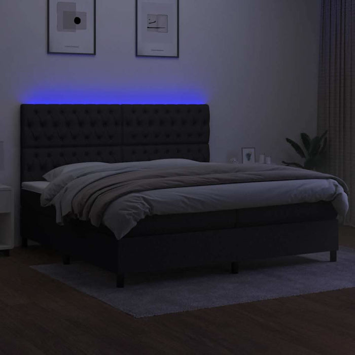 Pat cu arcuri, saltea și LED, negru, 200x200 cm, textil - WALTI WALTI