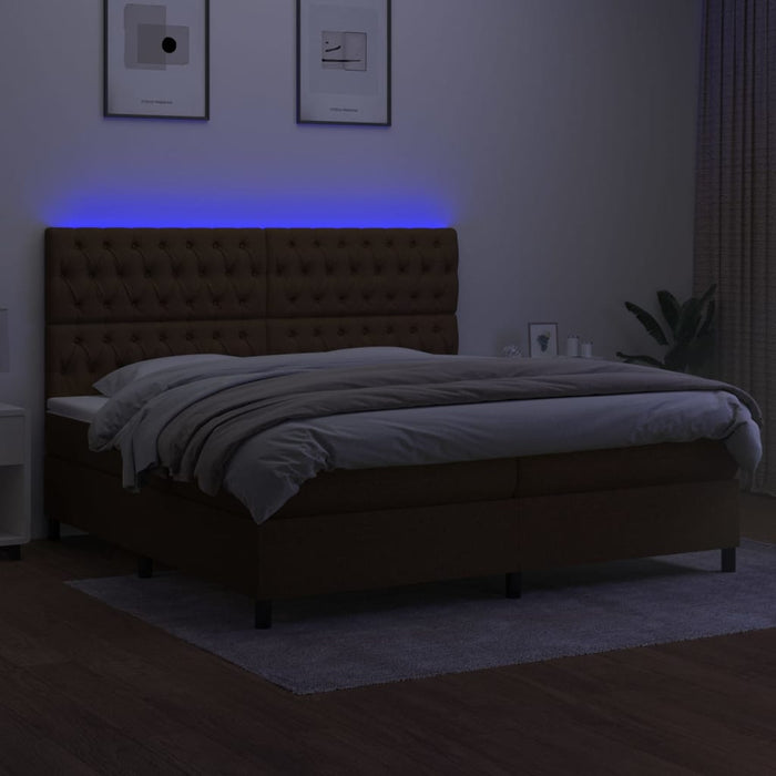 Pat cu arcuri, saltea și LED, maro închis, 200x200 cm, textil - WALTI WALTI