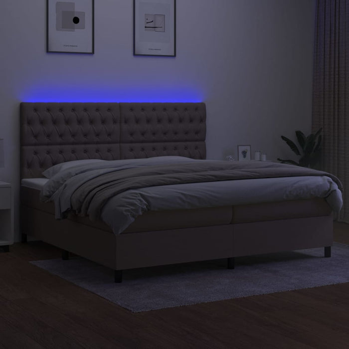 Pat cu arcuri, saltea și LED, gri taupe, 200x200 cm, textil - WALTI WALTI