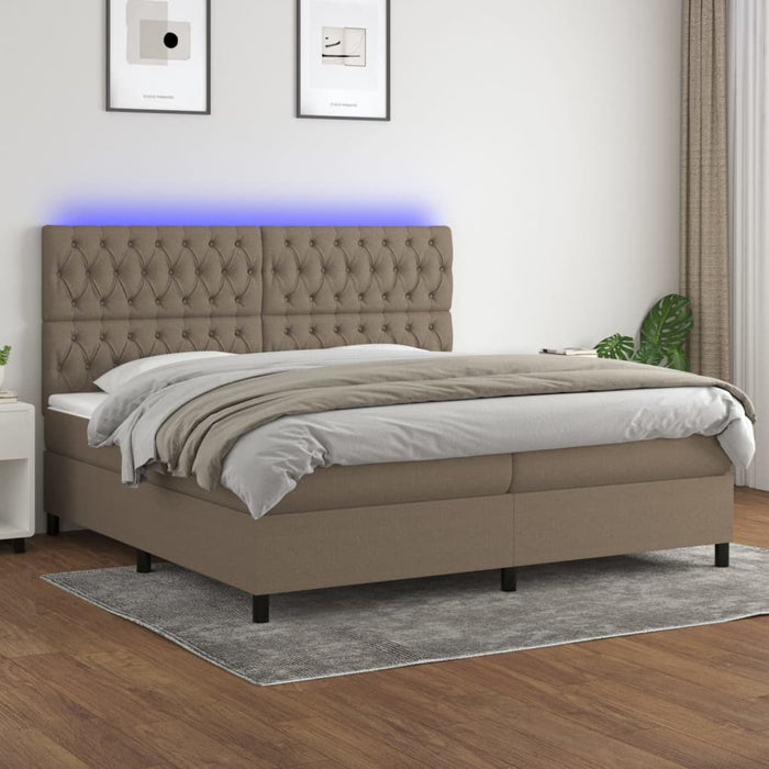 Pat cu arcuri, saltea și LED, gri taupe, 200x200 cm, textil - WALTI WALTI